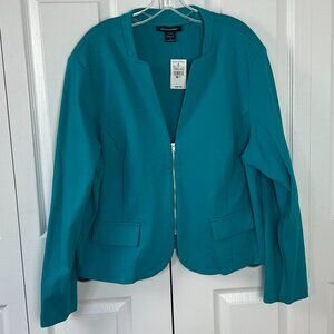 NWT Ashley Stewart Turquoise Long Sleeve Zip Cardigan Sz 20
